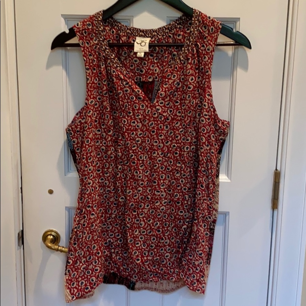 Floral Red sleeveless shirt Anthropologie